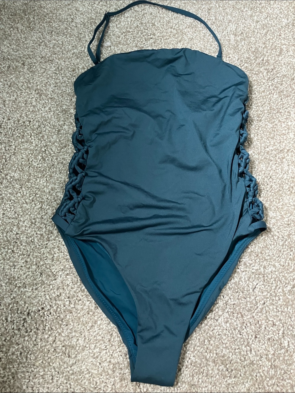 Red Carter Small Solid Teal One-Piece Swimsuit with Side Lattice cutout